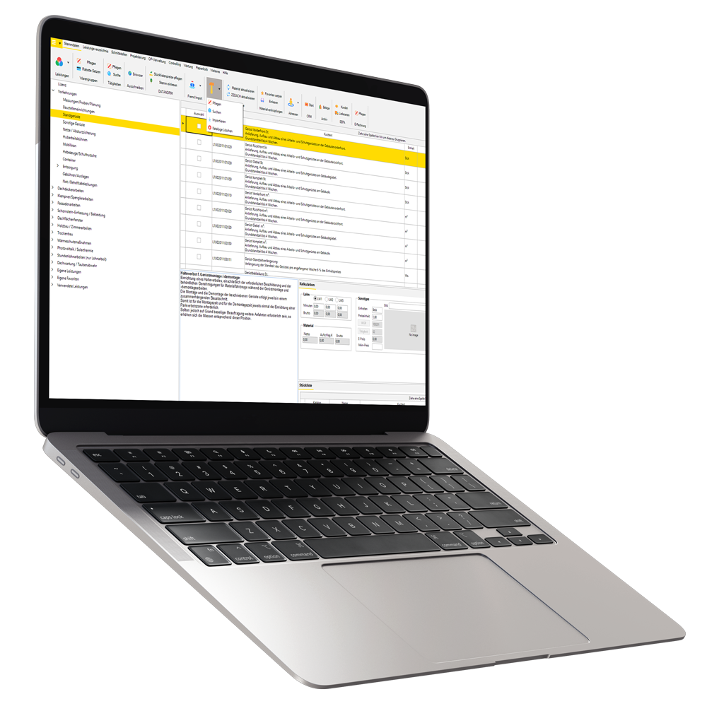 Zu sehen ist ein Laptop mit der Handwerkersoftware smart Dach.