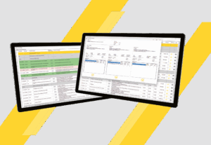 GAEB Dateien schneller mit KI ausfüllen. Zu sehen sind zwei Tablets mit der smartDach Software mit dem GAEB Modul mit der neuen KI