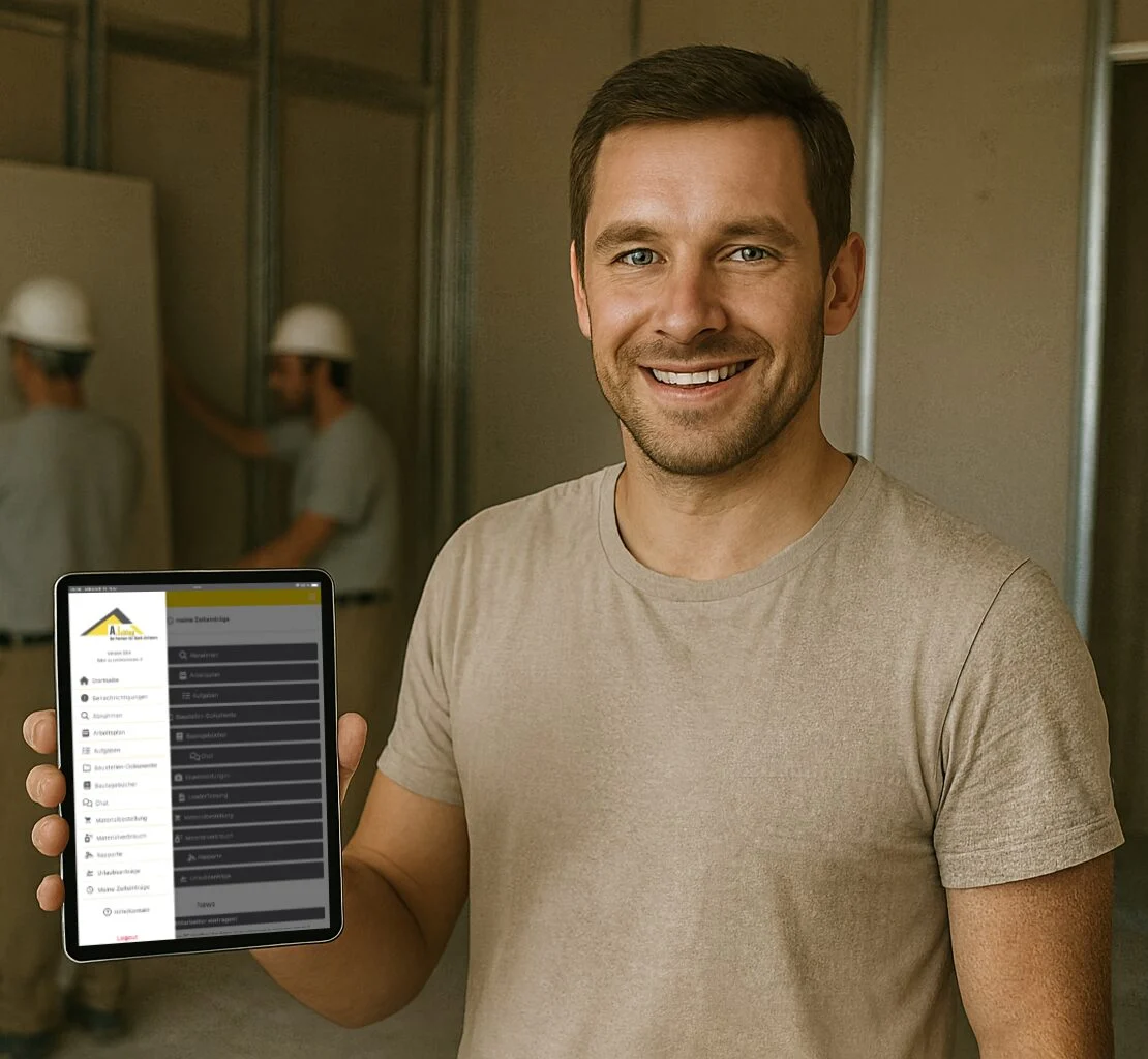 Software für Trockenbau Trockenbauer arbeitet mit der smartDach Software